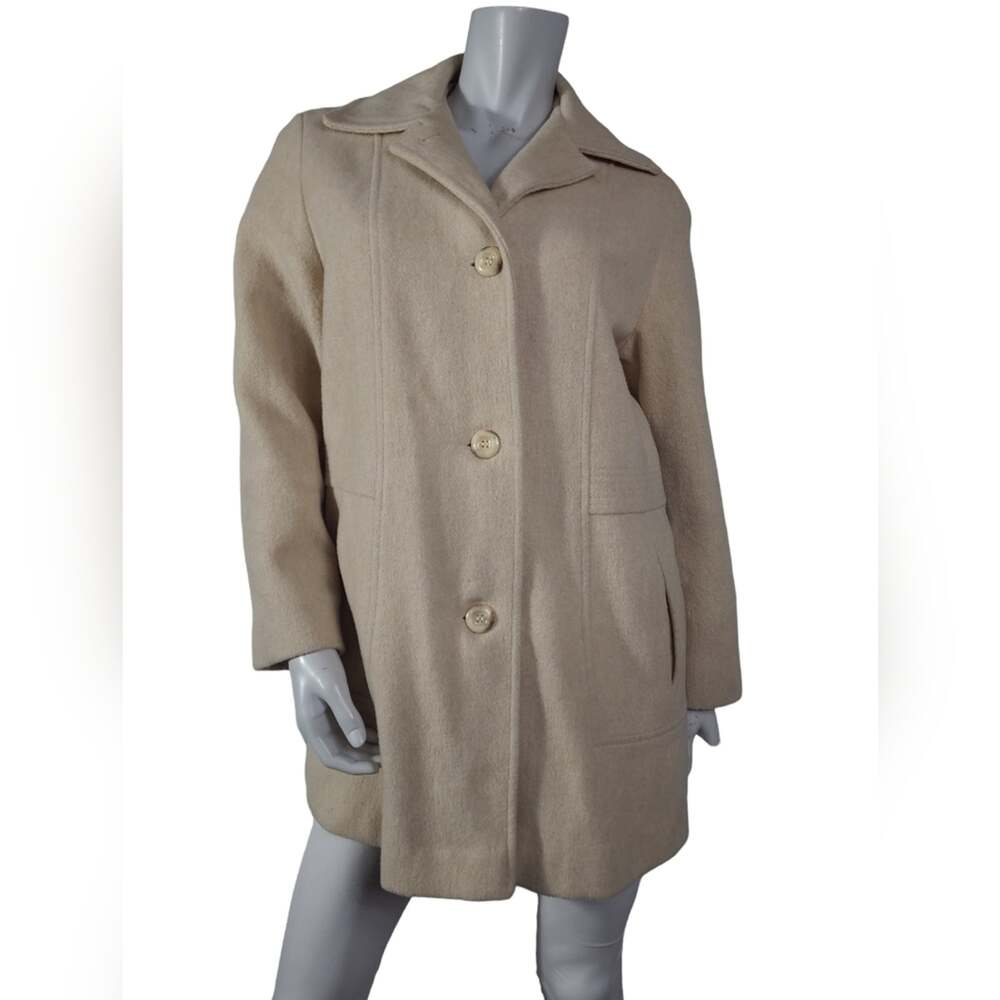 Herman Kay Vintage SZ Med Estimated Tan Boiled Wool Button Down Pea Coat USA